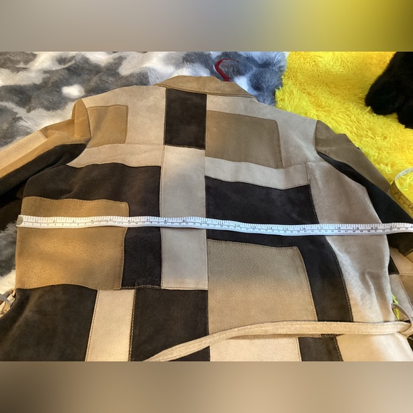 Vintage Le Chateau Women's Leather Patchwork Trench Coat - Brown, Beige, Tan - Picture 6 of 8